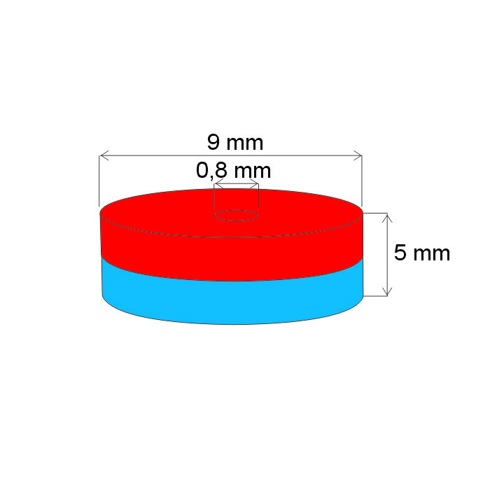 Aimant Néodyme anneau diam. 9xdiam. 0,8x5 N 80 °C, VMM10-N50