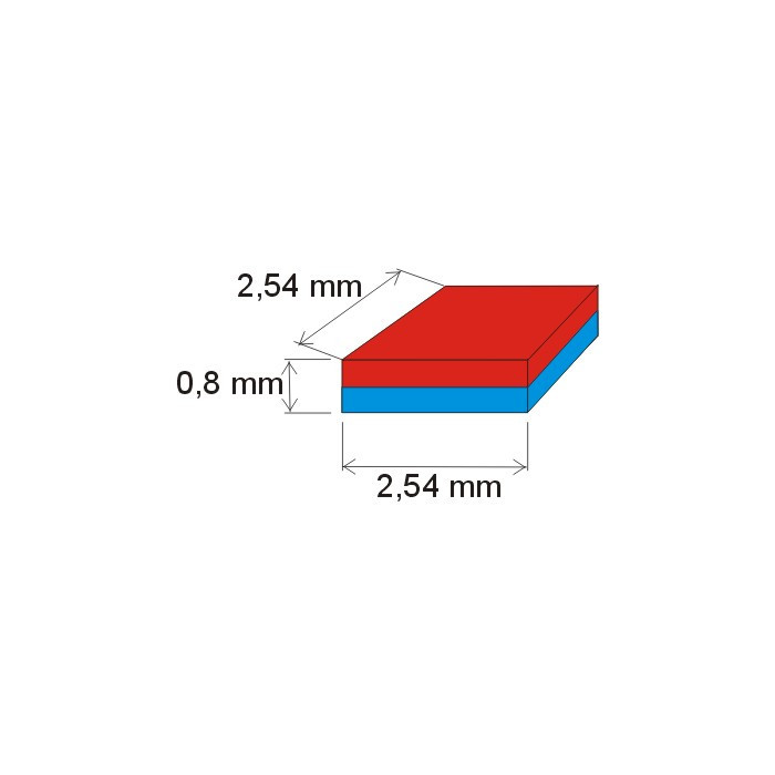 Aimant Néodyme prisme 2,54x2,54x0,8 E 150 °C, VMM6SH-N40SH