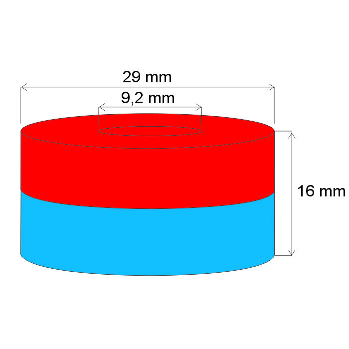 Aimant Néodyme anneau diam. 29xdiam. 9,2x16 N 80 °C, VMM5