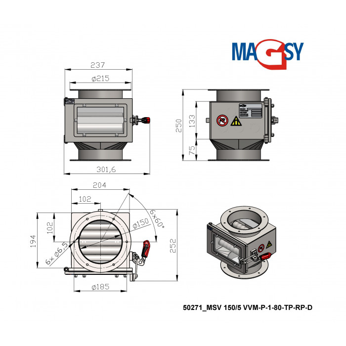 Séparateur magnétique rétractable MSV 150/5 VVM-P-1-80-TP-RP-D