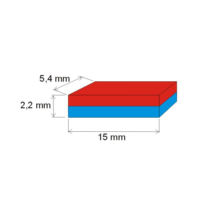 Aimant Néodyme prisme 15x5,4x2,2 P 180 °C, VMM7UH-N42H