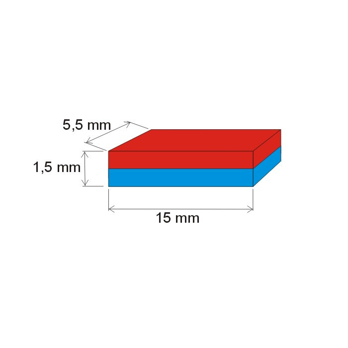 Aimant Néodyme prisme 15x5,5x1,5 P 80 °C, VMM8-N45