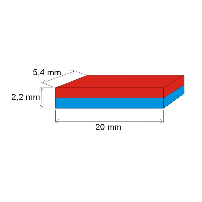 Aimant Néodyme prisme 20x5,4x2,2 P 180 °C, VMM7UH-N42H