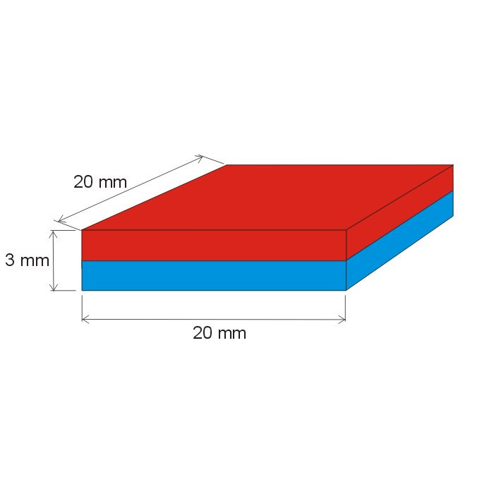 Aimant Néodyme prisme 20x20x3 N 80 °C, VMM8-N45