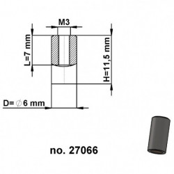Aimant en pot cylindre diam. 6 x hauteur 11,5 mm avec filetage intérieur M3,hauteur du filetage 7 mm