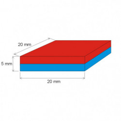 Aimant Néodyme prisme 20x20x5 N 80 °C, VMM7-N42