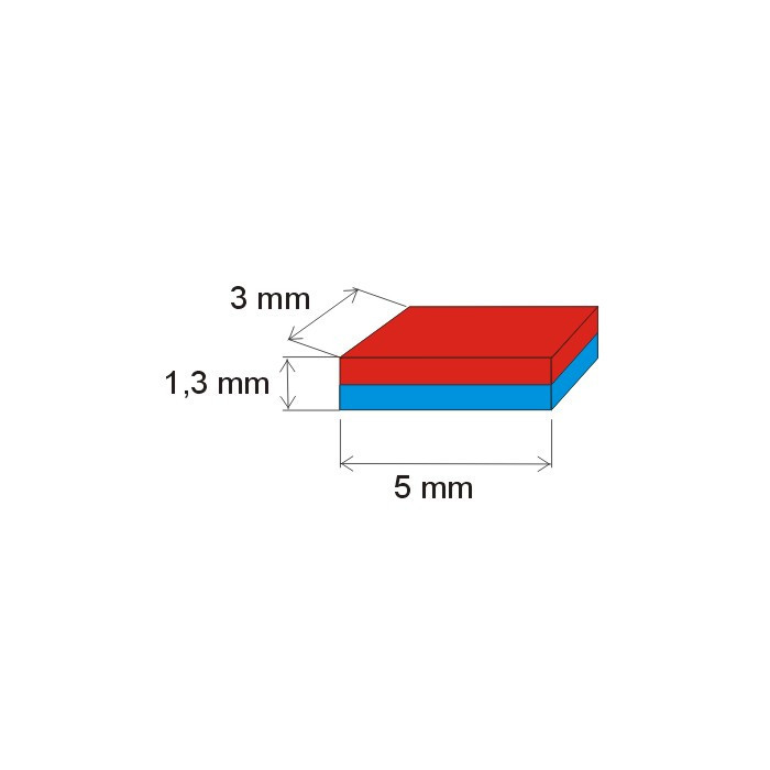 Aimant Néodyme prisme 5x3x1,3 P 180 °C, VMM5UH-N35UH
