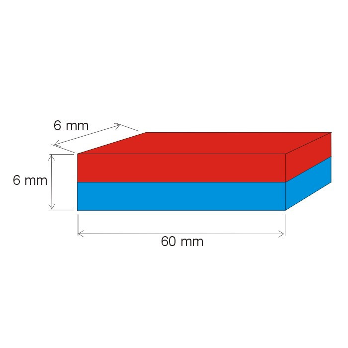Aimant Néodyme prisme 60x6x6 N 150 °C, VMM1SH-N27SH
