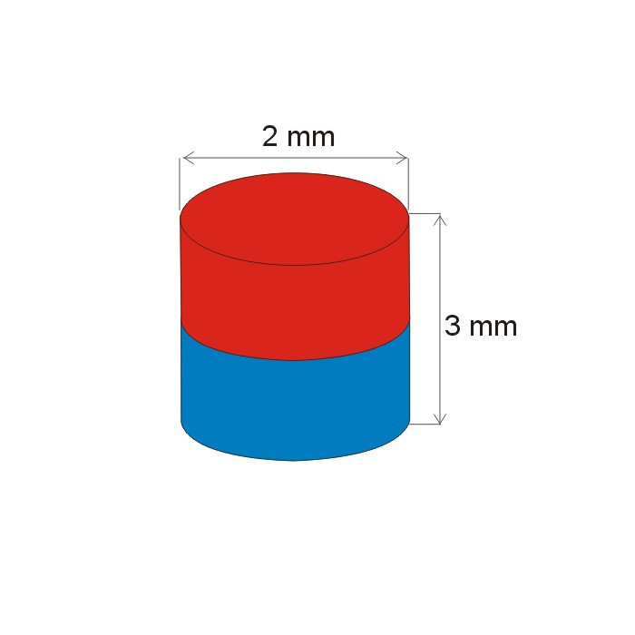 Aimant Néodyme cylindre diam. 2x3 N 80 °C, VMM5-N38