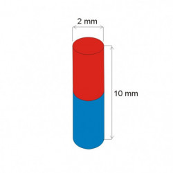 Aimant Néodyme cylindre diam. 2x10 Z 80 °C, VMM4-N35