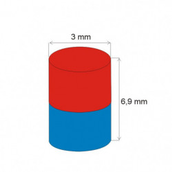 Aimant Néodyme cylindre diam. 3x6,9 N 80 °C, VMM4-N35