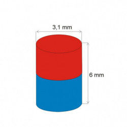 Aimant Néodyme cylindre diam. 3,1x6 N 80 °C, VMM4-N30