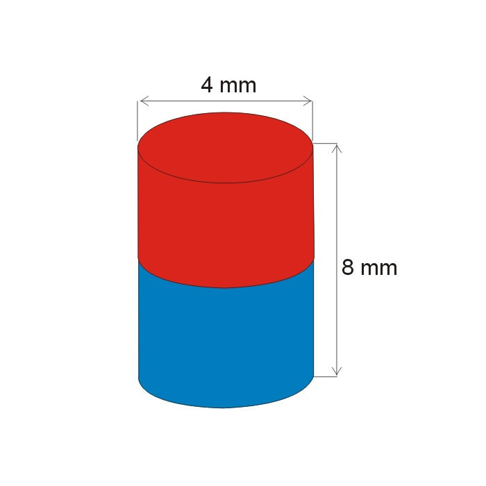 Aimant Néodyme cylindre diam. 4x8 N 80 °C, VMM2-N30