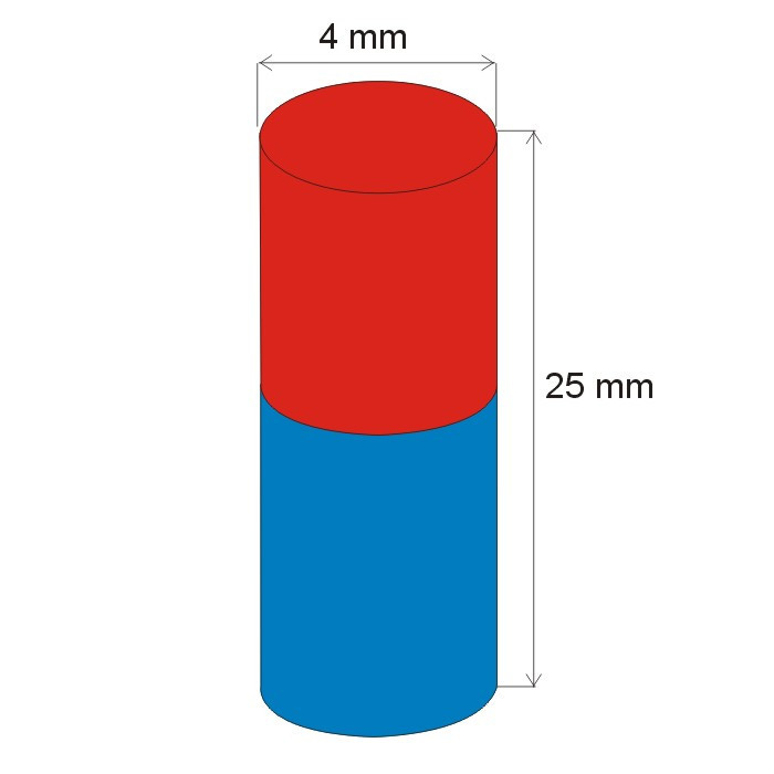 Aimant Néodyme cylindre diam. 4x25 N 80 °C, VMM7-N42