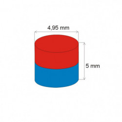 Aimant Néodyme cylindre diam. 4,95x5 N 80 °C, VMM4-N35