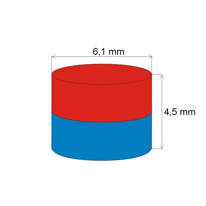 Aimant Néodyme cylindre diam. 6,1x4,5 N 80 °C, VMM10-N50