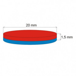 Aimant Néodyme cylindre diam. 20x1,5 N 80 °C, VMM4-N35