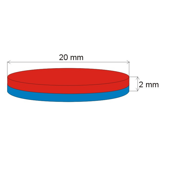 Aimant Néodyme cylindre diam. 20x2 N 80 °C, VMM8-N45