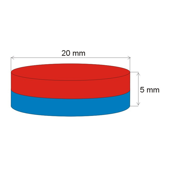 Aimant Néodyme cylindre diam. 20x5 N 80 °C, VMM7-N42