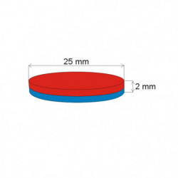 Aimant Néodyme cylindre diam. 25x2 N 80 °C, VMM4-N35