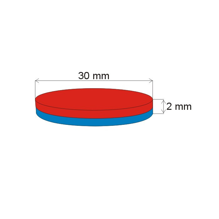 Aimant Néodyme cylindre diam. 30x2 N 80 °C, VMM5-N38