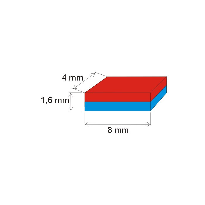 Aimant Néodyme prisme 8x4x1,6 P 180 °C, VMM5UH-N35UH