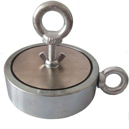 Grand aimant de pêche double face de 135 mm, force de deux fois 1 100 kg