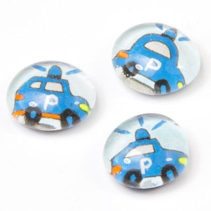 Trois aimants de réfrigérateur en verre à motif de voiture de police bleue