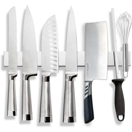 Barre magnétique argentée de 40 cm pour couteaux et ustensiles de cuisine